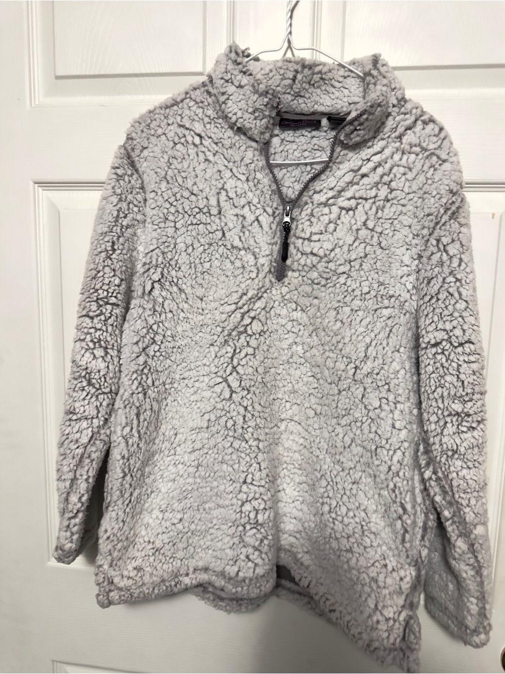 Cozy Women's Sherpa Quarter-Zip Pullover Jacket - Light Gray